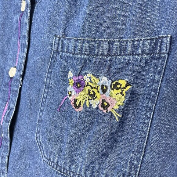 Y2K Vintage Wrangler Womens Shirt L Blue Denim Embroidery Teacher Cottage - Picture 4 of 7